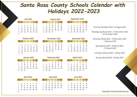 Santa Rosa Schools Calendar Image 2