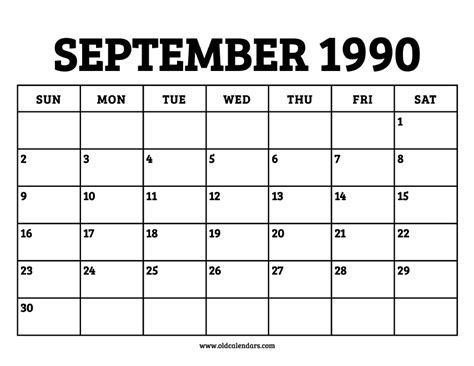 September 1990s Calendar Guide