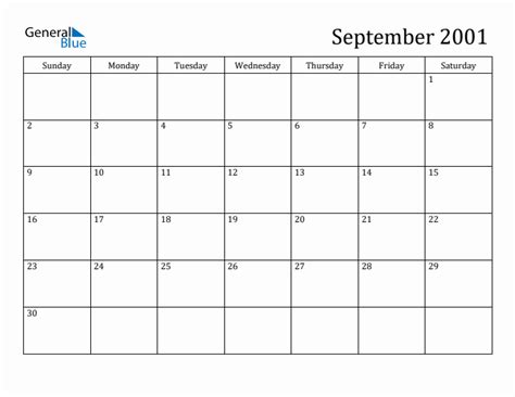 September 2001 Calendar Events