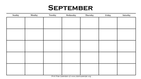 September Calendar Printable