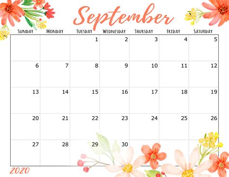 September Printable Calendar Template