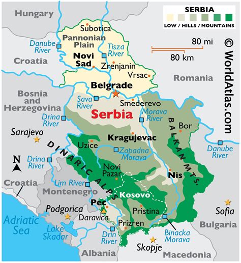 A map of Serbia with a red pin