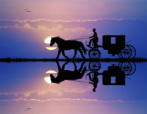 A horse-drawn sleigh ride at sunset