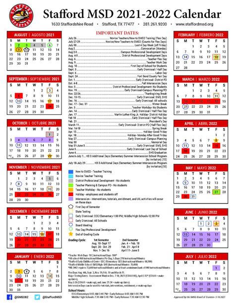 Stafford Schools Calendar Benefits