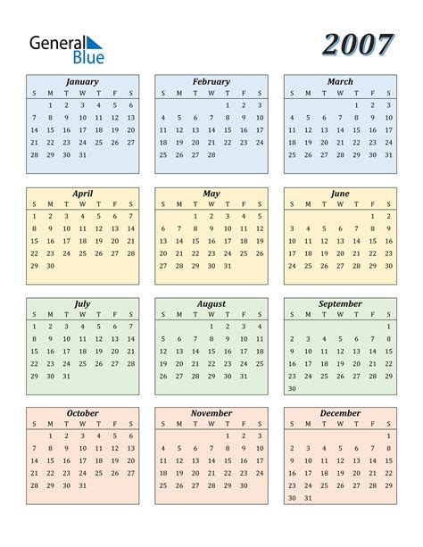 Summary of 2007 Calendars