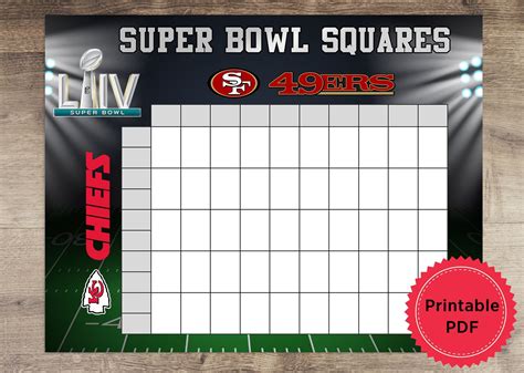 Super Bowl Squares Printable Template