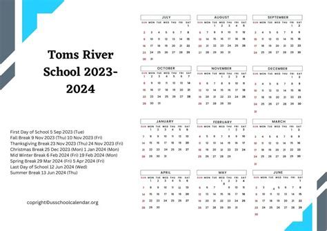 Toms River School Dates