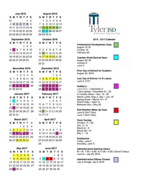 Tyler ISD Calendar Image 1