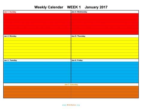 Types of Weekly Printable Calendar Templates