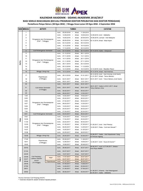 USM Academic Calendar