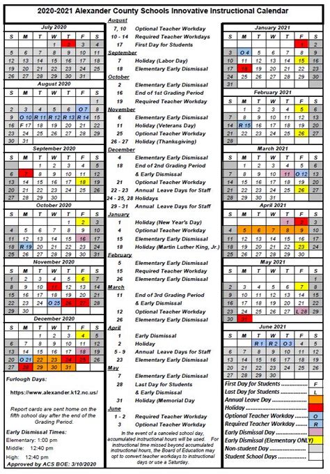 Catawba Schools Calendar Overview