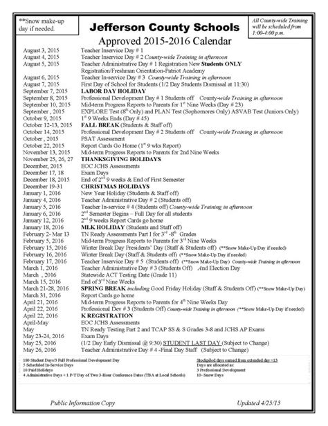 Understanding JCHS Calendar Structure