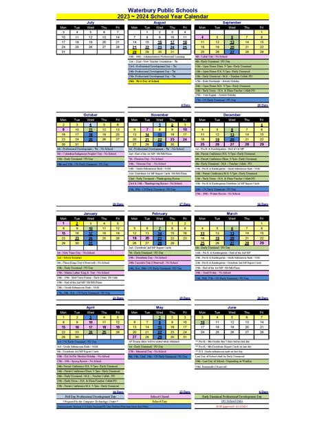 Using Waterbury Schools Calendar to Plan Ahead