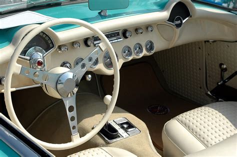 A vintage car interior featuring 1950s colors