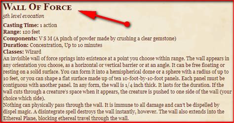 Wall of Force Spell Example