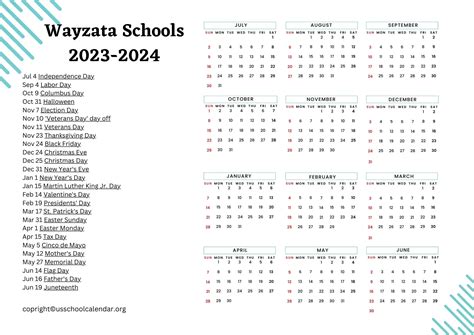 Wayzata Schools Calendar Overview