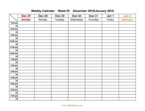 Weekly Printable Calendar Template