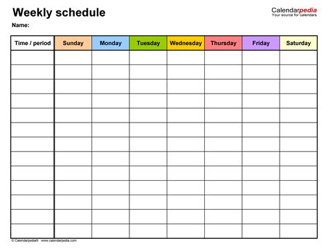 Description of Weekly Schedule Templates