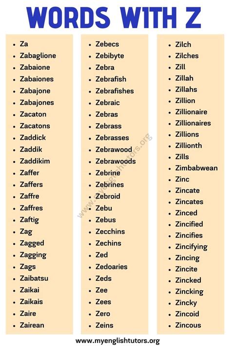 Image of Z words examples