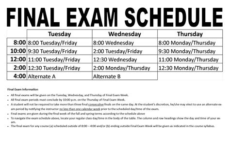 Exam Schedules Academic Calendar