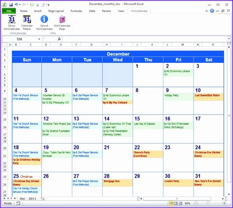 Excel Template for an Academic Calendar