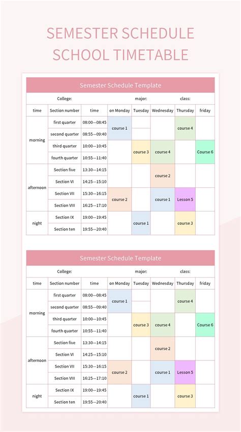 Semester Schedules Academic Calendar