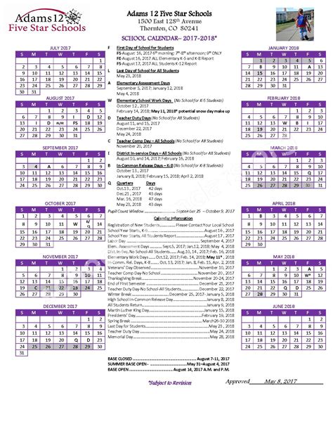 Adams 12 Five Star Schools Calendar