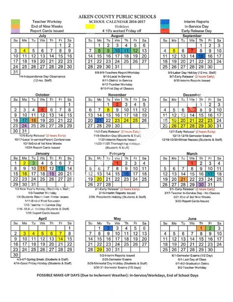 Aiken County Schools Calendar Image 1