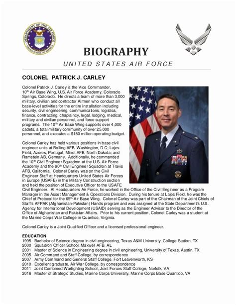 Air Force Biography Templates PDF