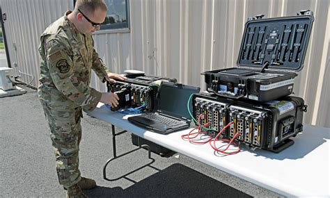 Air Force personnel communicating in a mission control room