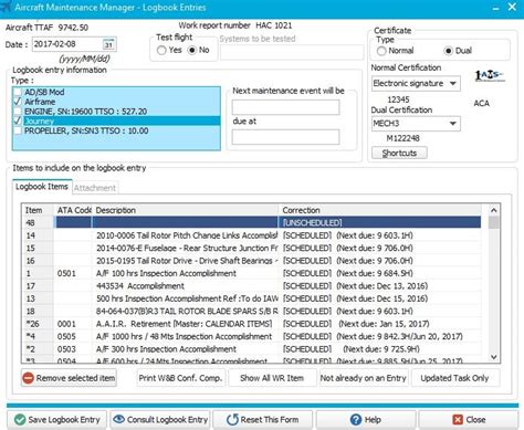 Aircraft maintenance software