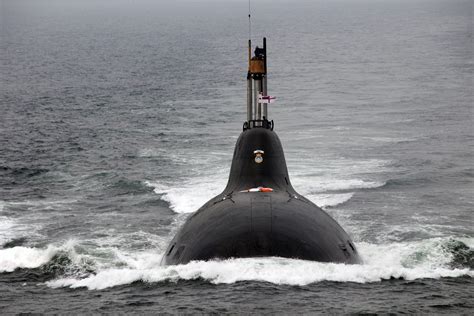 Akula II submarine with Russian naval flags