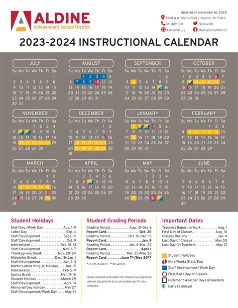 Aldine Calendar Worksheet Image