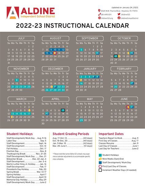 Aldine ISD Calendar Image 3