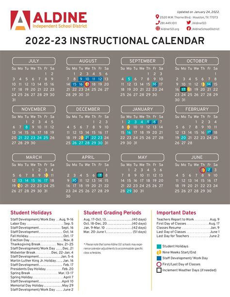 Aldine ISD Calendar Image 7