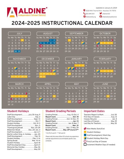 Aldine ISD Calendar Image 9