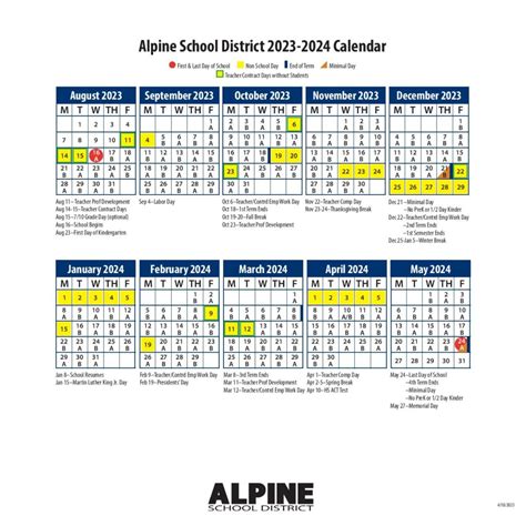 Alpine District School Calendar