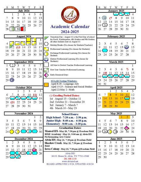 Alvin ISD Calendar Overview