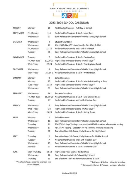 Ann Arbor Schools Calendar and Holidays