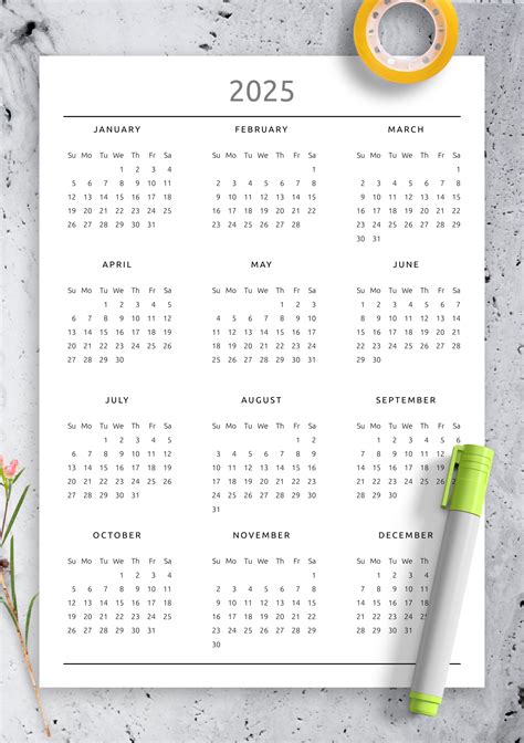 Annual calendar printable pdf