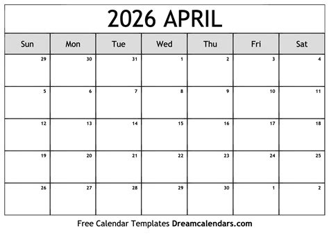 April 2026 calendar gallery image 3