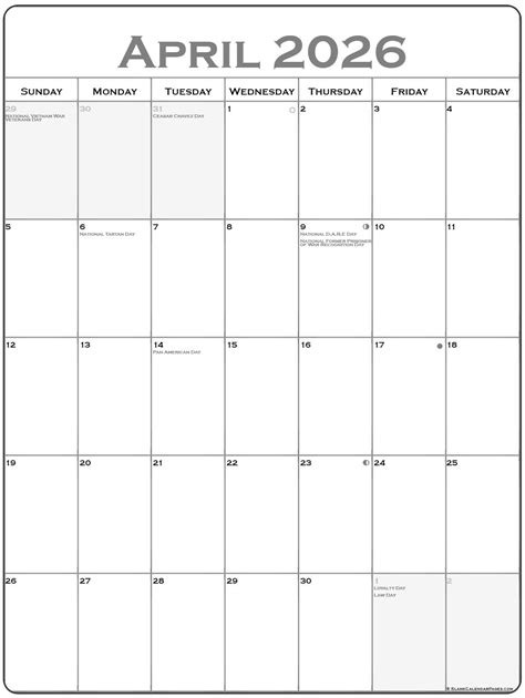 April 2026 calendar and lifestyle