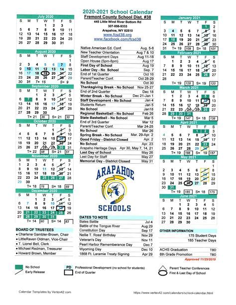 Arapahoe Ridge School Calendar Image 1