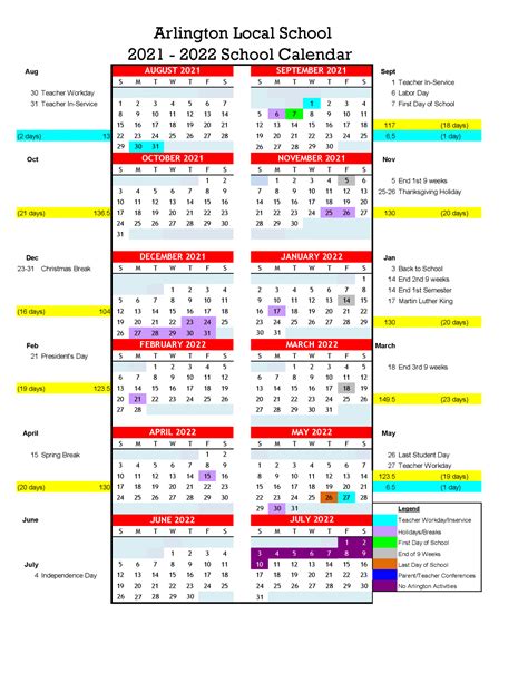 Arlington Public Schools Calendar Overview