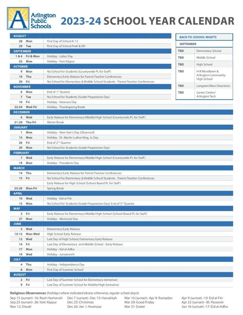 Arlington Public Schools Calendar Image 10