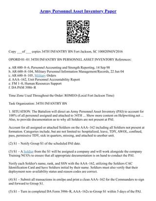 Army Personnel Asset Inventory Management System