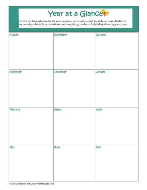 At-a-glance calendar template