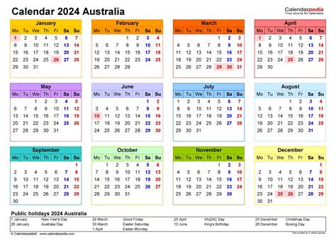 AU Calendar Public Holidays