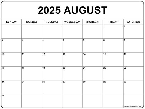 August 2025 Calendar Image