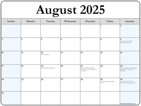 August 2025 Holidays